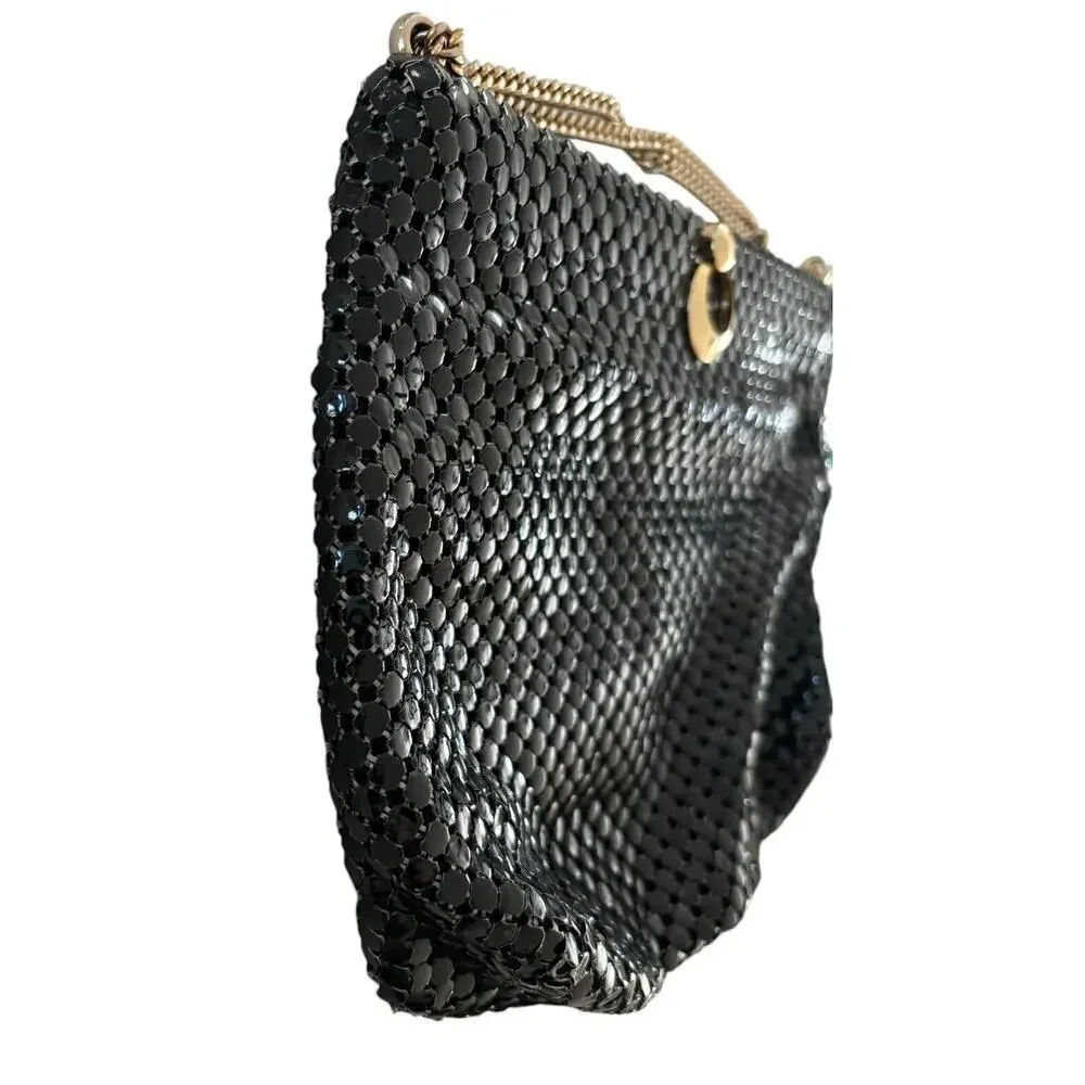 Vintage 1960s Whiting & Davis Black Metal Mesh Evening Crossbody Shoulder Bag